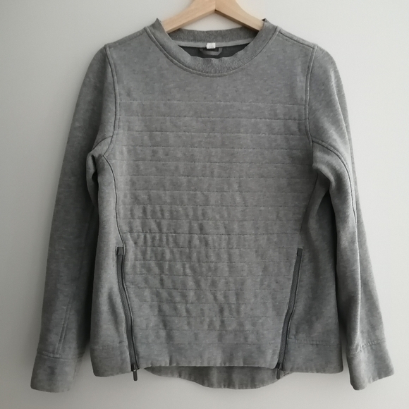 Lululemon Fleece Be True Crewneck Quilted Sweater Side Zippers Heathered Grey 4 - Picture 3 of 16